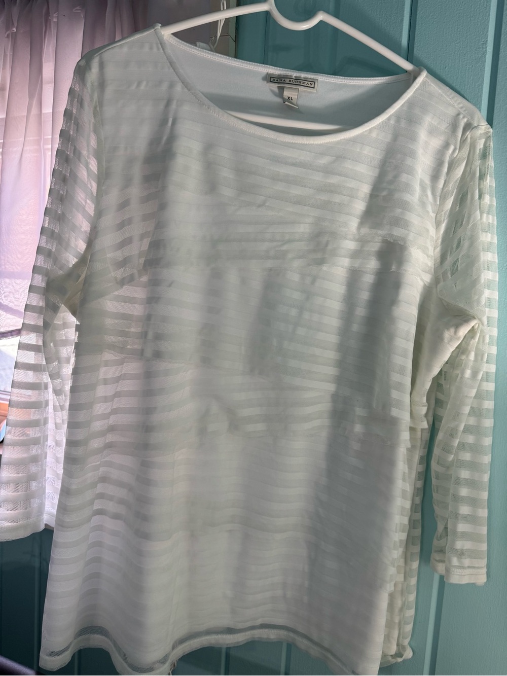 Dana Buchman White Sheer Stripe Long Sleeve Blouse